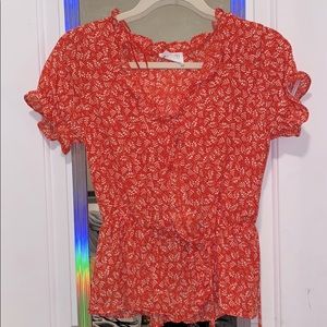 red and white tie front blouse